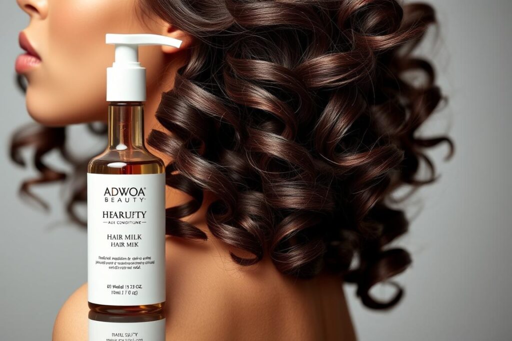 Adwoa Beauty Hair Milk Leave-In Conditioner with shiny curly hair Adwoa Beauty Hair Milk Leave-In Conditioner with shiny curly hair