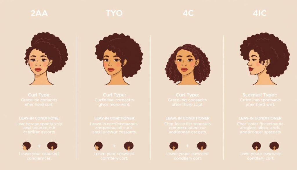 Different curl types from 2A to 4C with appropriate leave-in conditioner recommendations Different curl types from 2A to 4C with appropriate leave-in conditioner recommendations