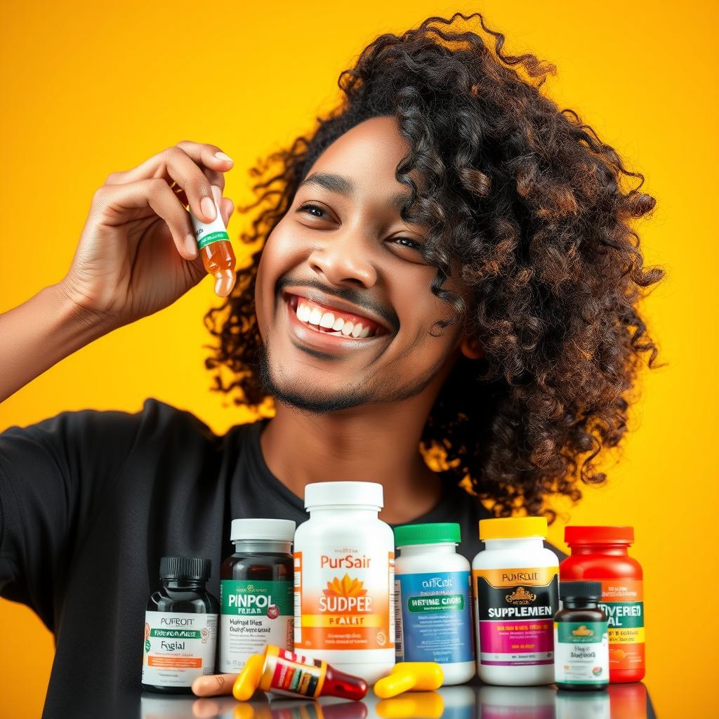 Generate an image of a person taking hair health supplements.