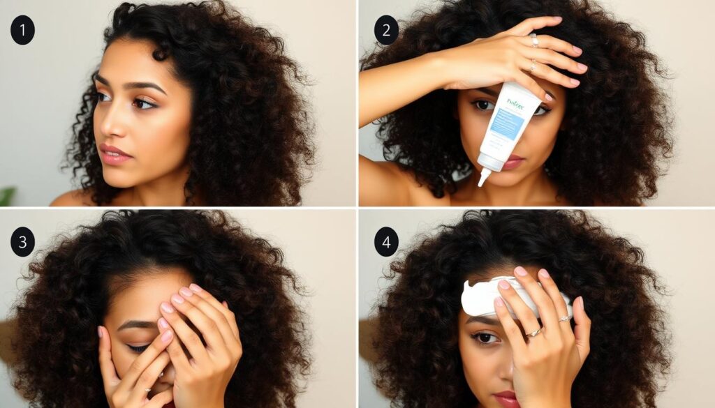 Step-by-step application of leave-in conditioner on curly hair Step-by-step application of leave-in conditioner on curly hair